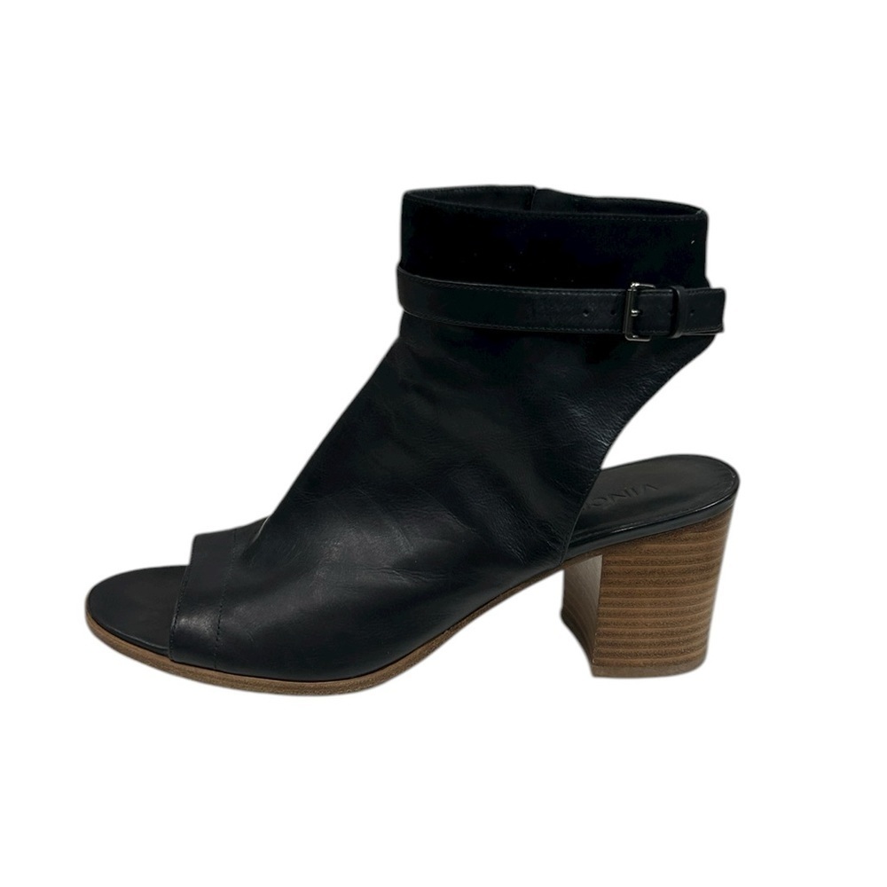 Vince Jane Leather Peep-Toe Buckle Bootie 2.8" Heel Size 9.5